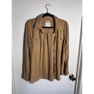 Thread & Supply Women's Large Shacket Button Up Relaxed Fit Iced Coffee Tan Soft